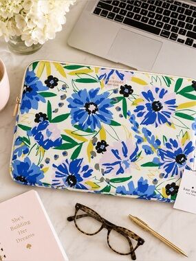 Kate Spade Madison Floral Laptop Sleeve Blue Green Case NWT